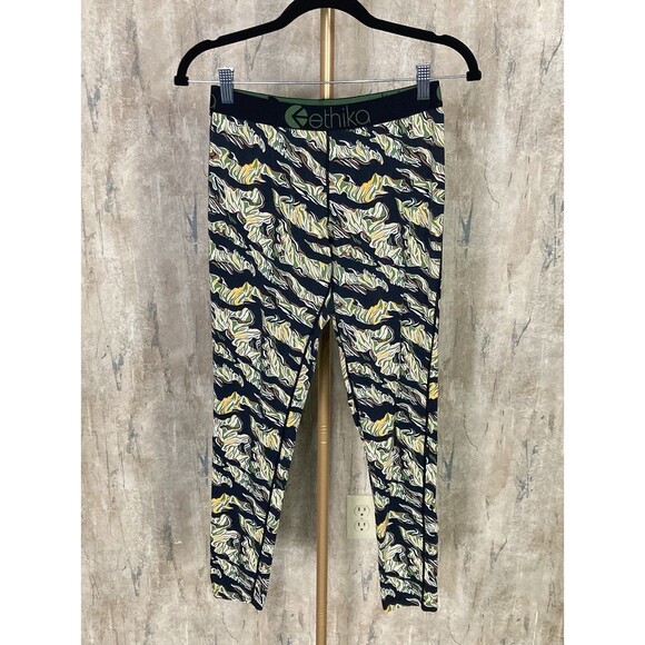 Ethika Sz Medium Ankle Tight Yoga Pants Leggings Milan Camo Yellow Green Black - Picture 1 of 6